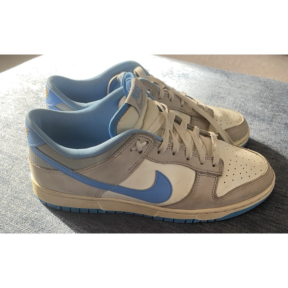Nike Dunk Low White Gray Blue Leather Low Top Athletic Sneakers 8.5